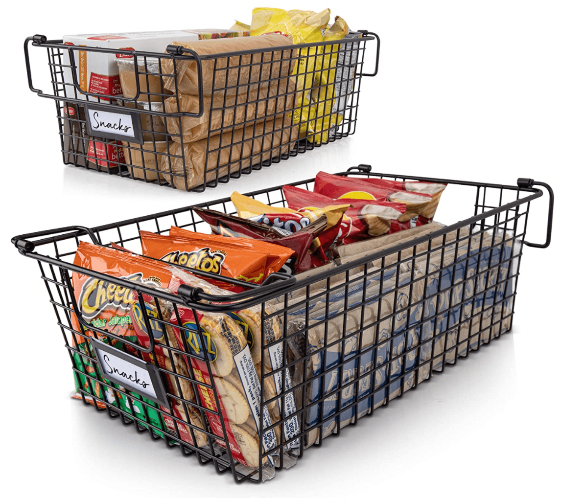 Stackable wire baskets for pantry and utility storage