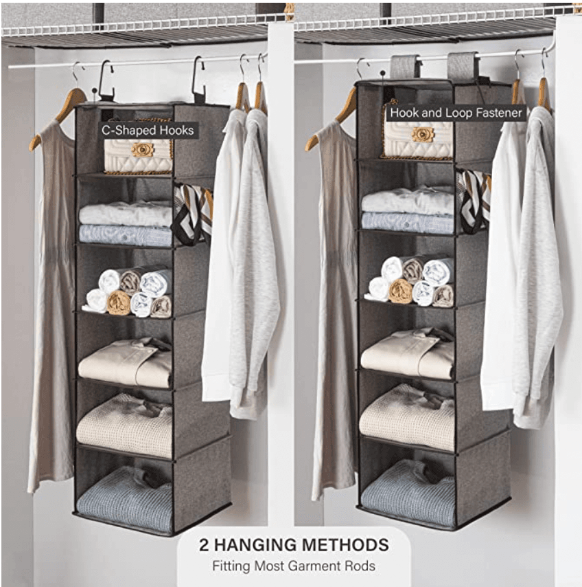 StorageWorks hanging closet organizer with multiple shelves