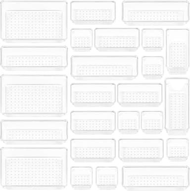 Vtopmart 25 piece clear plastic drawer organizers set