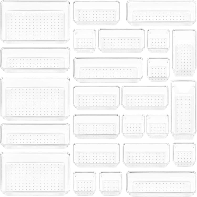 Vtopmart 25 piece clear plastic drawer organizers set