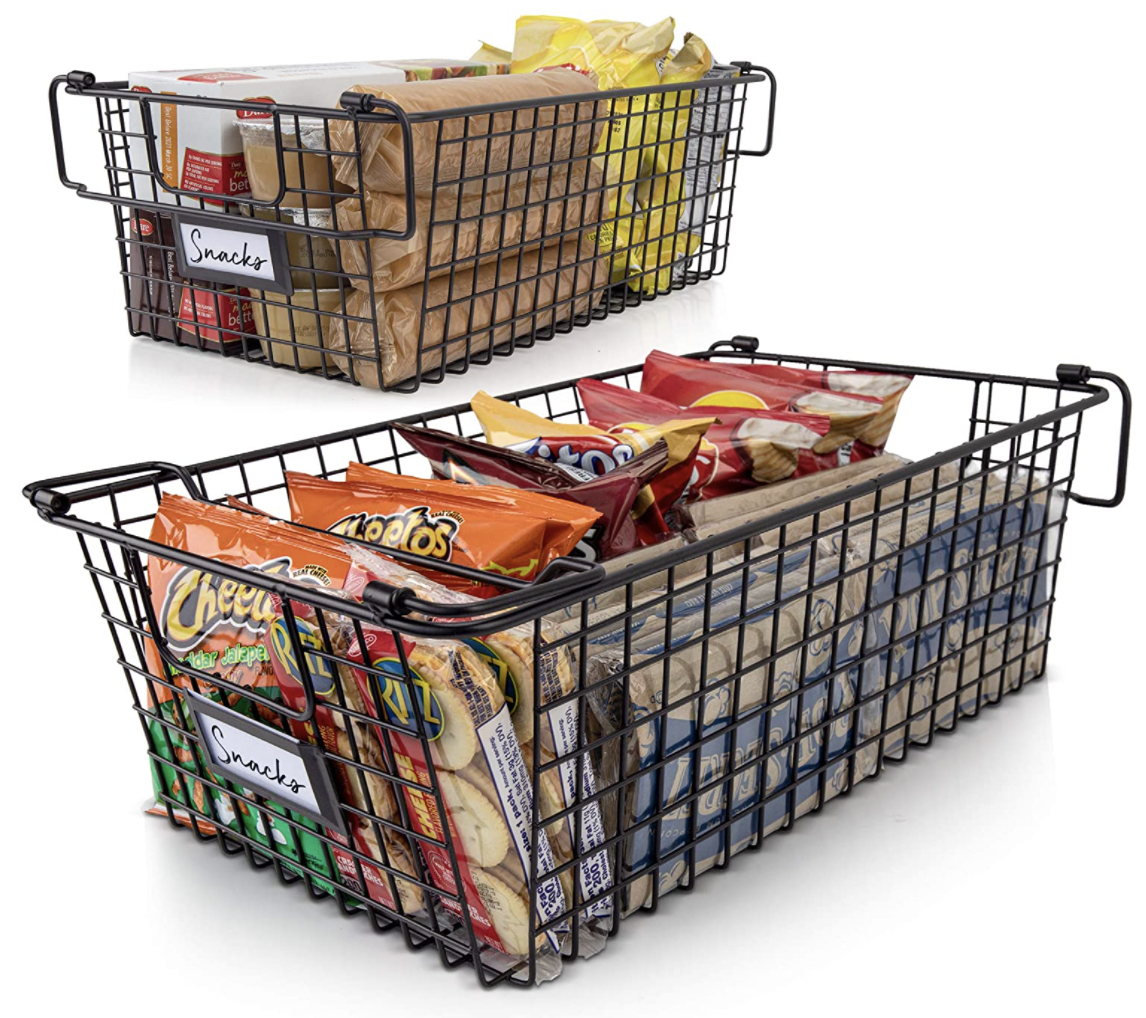 Stackable wire baskets for pantry and utility storage